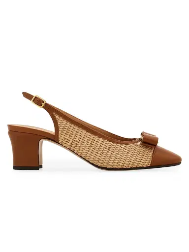 Ferragamo Women's Vetty 55MM Raffia & Leather Slingback Pumps - Naturale Biscotto - Size 11 | Thumbnail 1