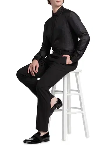 Giorgio Armani Men's Silk Sequined Tux Shirt - Black Beauty - Size 17 | Thumbnail 2