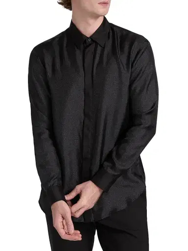Giorgio Armani Men's Silk Sequined Tux Shirt - Black Beauty - Size 17 | Thumbnail 3