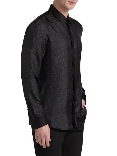 Giorgio Armani Men's Silk Sequined Tux Shirt - Black Beauty - Size 17 | Thumbnail 4