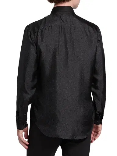 Giorgio Armani Men's Silk Sequined Tux Shirt - Black Beauty - Size 17 | Thumbnail 5