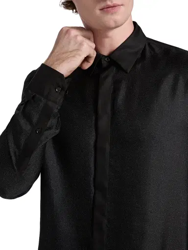 Giorgio Armani Men's Silk Sequined Tux Shirt - Black Beauty - Size 17 | Thumbnail 6
