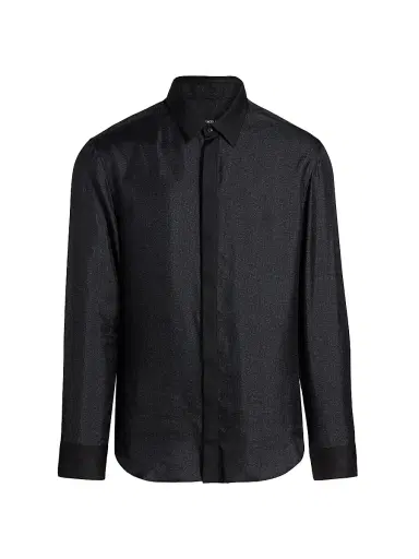 Giorgio Armani Men's Silk Sequined Tux Shirt - Black Beauty - Size 17 | Thumbnail 1