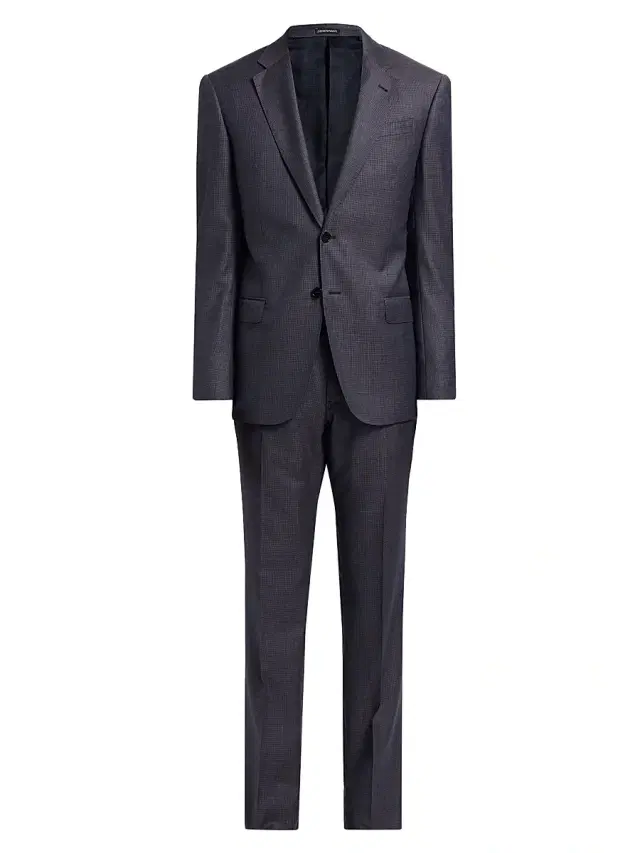 Men's Micro Houndstooth Wool Suit - Blue Grey