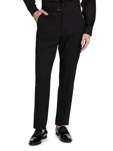 Emporio Armani Men's Flat Front Wool Trousers - Black | Thumbnail 3 Emporio Armani Men's Flat Front Wool Trousers - Black | Thumbnail 3