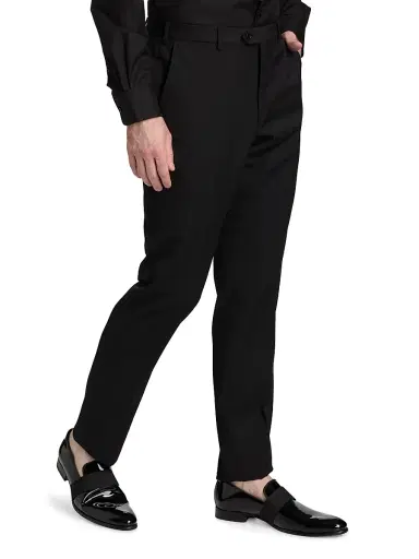 Emporio Armani Men's Flat Front Wool Trousers - Black | Thumbnail 4 Emporio Armani Men's Flat Front Wool Trousers - Black | Thumbnail 4