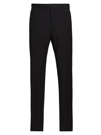 Emporio Armani Men's Flat Front Wool Trousers - Black | Thumbnail 1 Emporio Armani Men's Flat Front Wool Trousers - Black | Thumbnail 1