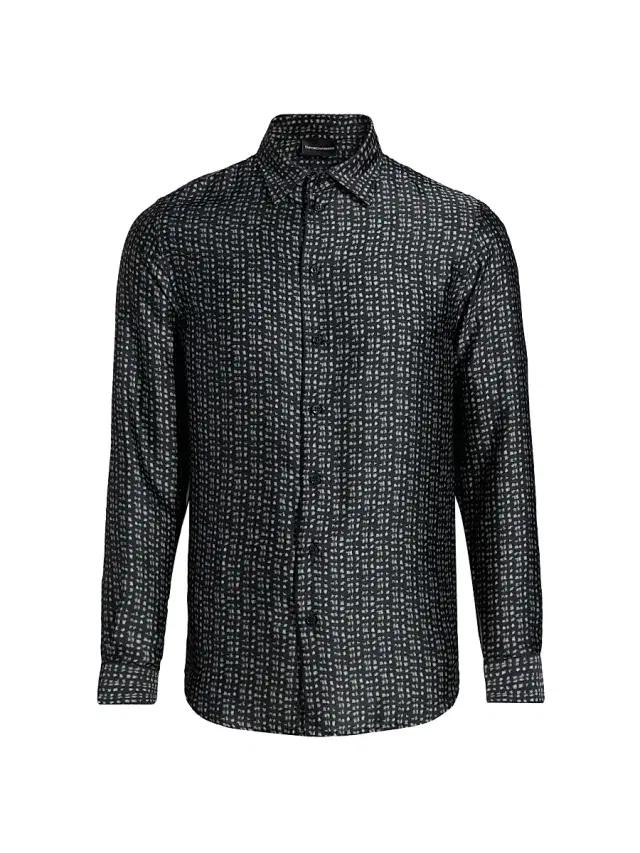 Emporio Armani Men's Charcoal Lines Stretch Sport Shirt - Grey Stick