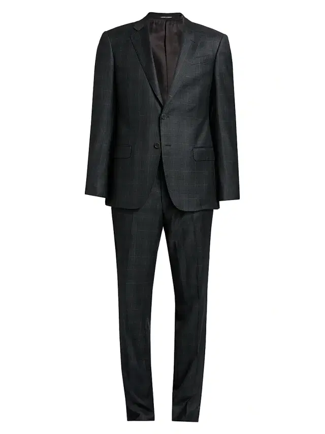 Men's Plaid Wool Single-Breasted Suit - Grey