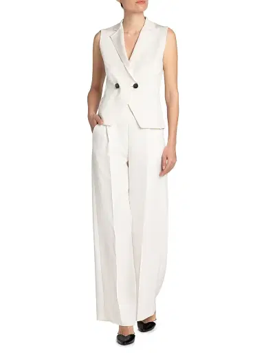 Giorgio Armani Women's Silk Cady Wide-Leg Trousers - Solid White - Size 10 | Thumbnail 2