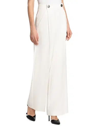 Giorgio Armani Women's Silk Cady Wide-Leg Trousers - Solid White - Size 10 | Thumbnail 4