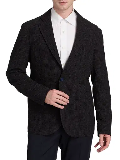 Emporio Armani Men's Textured Unlined Soft Jacket - Blue Multi - Size 44 | Thumbnail 3
