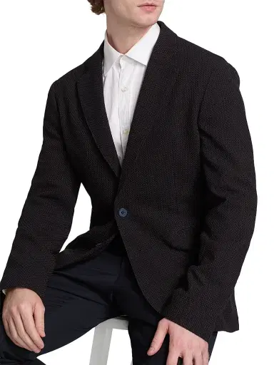 Emporio Armani Men's Textured Unlined Soft Jacket - Blue Multi - Size 44 | Thumbnail 6