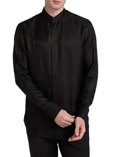 Emporio Armani Men's Snake-Print Jacquard Button-Front Sport Shirt | Thumbnail 3