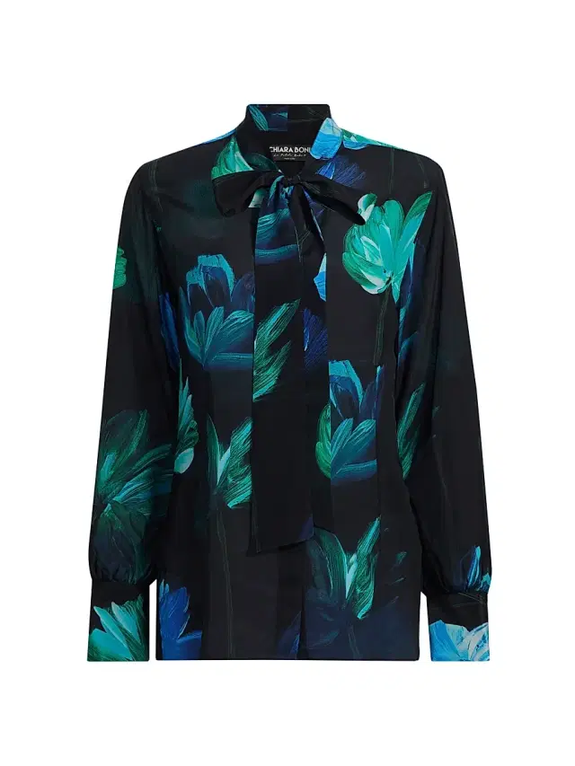 Chiara Boni La Petite Robe Women's Reni Silk Printed Chiffon Blouse - Donna Blue