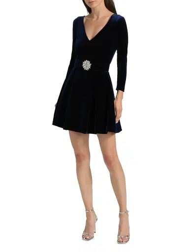 Chiara Boni La Petite Robe Women's Embellished Velvet Belted Cocktail Minidress | Thumbnail 2 Chiara Boni La Petite Robe Women's Embellished Velvet Belted Cocktail Minidress | Thumbnail 2