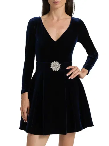 Chiara Boni La Petite Robe Women's Embellished Velvet Belted Cocktail Minidress | Thumbnail 3 Chiara Boni La Petite Robe Women's Embellished Velvet Belted Cocktail Minidress | Thumbnail 3