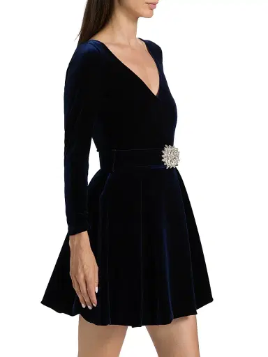 Chiara Boni La Petite Robe Women's Embellished Velvet Belted Cocktail Minidress | Thumbnail 4 Chiara Boni La Petite Robe Women's Embellished Velvet Belted Cocktail Minidress | Thumbnail 4