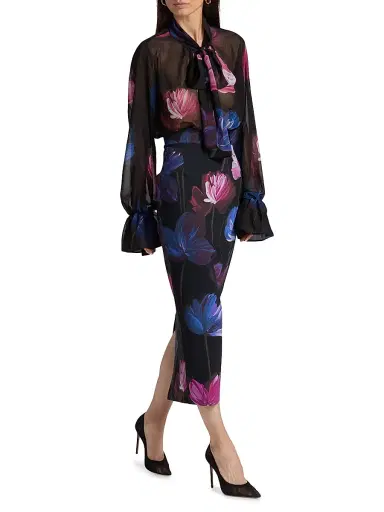 Chiara Boni La Petite Robe Women's Mihai Floral Chiffon Tieneck Blouse | Thumbnail 2 Chiara Boni La Petite Robe Women's Mihai Floral Chiffon Tieneck Blouse | Thumbnail 2