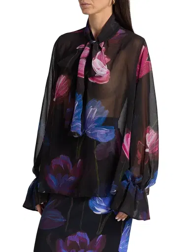 Chiara Boni La Petite Robe Women's Mihai Floral Chiffon Tieneck Blouse | Thumbnail 4 Chiara Boni La Petite Robe Women's Mihai Floral Chiffon Tieneck Blouse | Thumbnail 4
