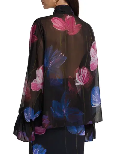 Chiara Boni La Petite Robe Women's Mihai Floral Chiffon Tieneck Blouse | Thumbnail 5 Chiara Boni La Petite Robe Women's Mihai Floral Chiffon Tieneck Blouse | Thumbnail 5