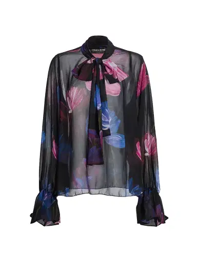 Chiara Boni La Petite Robe Women's Mihai Floral Chiffon Tieneck Blouse | Thumbnail 1 Chiara Boni La Petite Robe Women's Mihai Floral Chiffon Tieneck Blouse | Thumbnail 1