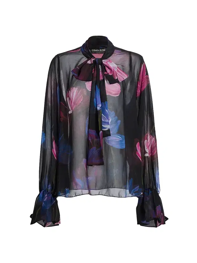 Chiara Boni La Petite Robe Women's Mihai Floral Chiffon Tieneck Blouse - Donna Pink