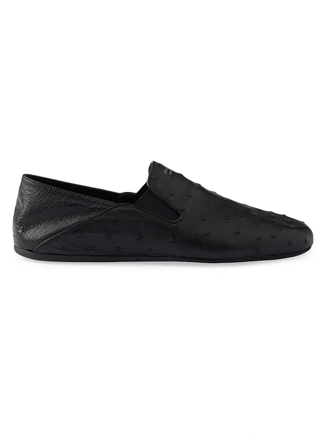 Prada Men's Ostrich Leather Loafers - Black