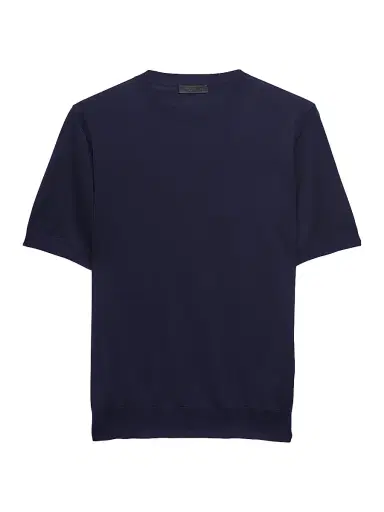Prada Men's Short-Sleeved Silk Sweater - Blue - Size 44 | Thumbnail 1 Prada Men's Short-Sleeved Silk Sweater - Blue - Size 44 | Thumbnail 1