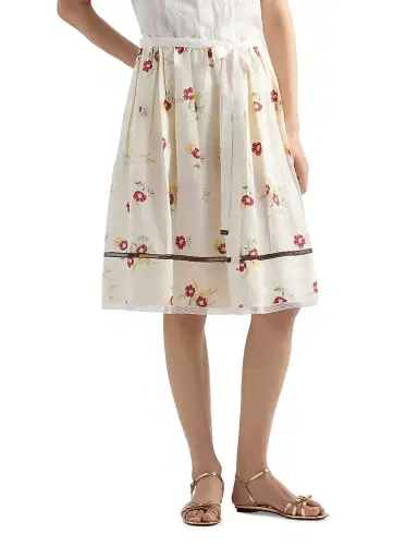 Prada Women's Floral Print Linen Skirt - Beige Multi - Size 12 | Thumbnail 2 Prada Women's Floral Print Linen Skirt - Beige Multi - Size 12 | Thumbnail 2