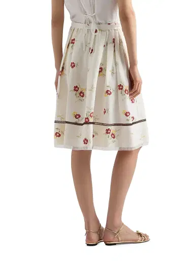 Prada Women's Floral Print Linen Skirt - Beige Multi - Size 12 | Thumbnail 3 Prada Women's Floral Print Linen Skirt - Beige Multi - Size 12 | Thumbnail 3