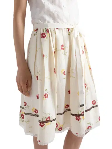 Prada Women's Floral Print Linen Skirt - Beige Multi - Size 12 | Thumbnail 4 Prada Women's Floral Print Linen Skirt - Beige Multi - Size 12 | Thumbnail 4