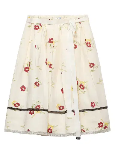 Prada Women's Floral Print Linen Skirt - Beige Multi - Size 12 | Thumbnail 1 Prada Women's Floral Print Linen Skirt - Beige Multi - Size 12 | Thumbnail 1