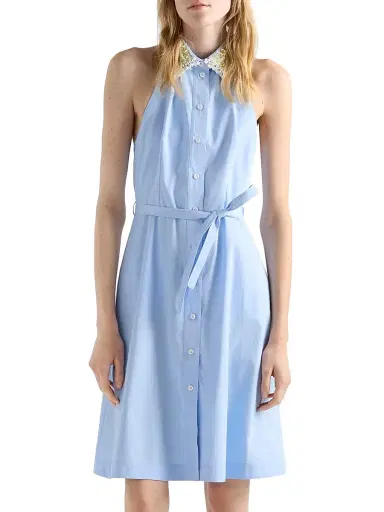 Prada Women's Embroidered Poplin Shirt Dress - Blue - Size 12 | Thumbnail 2