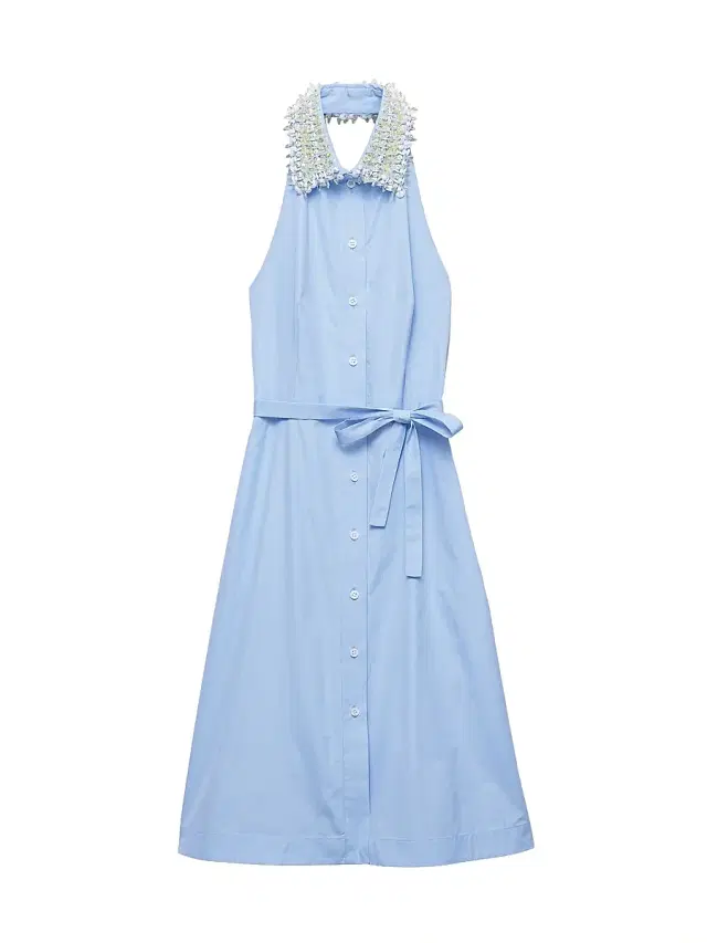 Prada Women's Embroidered Poplin Shirt Dress - Blue
