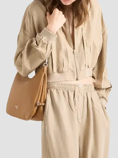 Prada Women's Cropped Old Silk Bomber Jacket - Beige | Thumbnail 2 Prada Women's Cropped Old Silk Bomber Jacket - Beige | Thumbnail 2