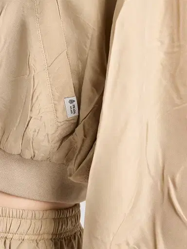 Prada Women's Cropped Old Silk Bomber Jacket - Beige | Thumbnail 5 Prada Women's Cropped Old Silk Bomber Jacket - Beige | Thumbnail 5