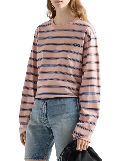 Prada Women's Long-Sleeved Striped Cotton Jersey T-Shirt - Pink - Size 8 | Thumbnail 2
