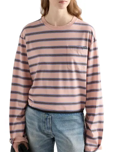 Prada Women's Long-Sleeved Striped Cotton Jersey T-Shirt - Pink - Size 8 | Thumbnail 3