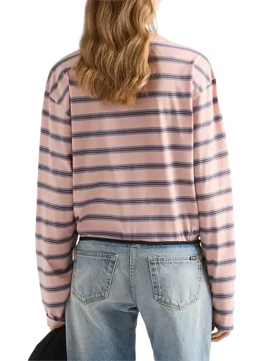 Prada Women's Long-Sleeved Striped Cotton Jersey T-Shirt - Pink - Size 8 | Thumbnail 4