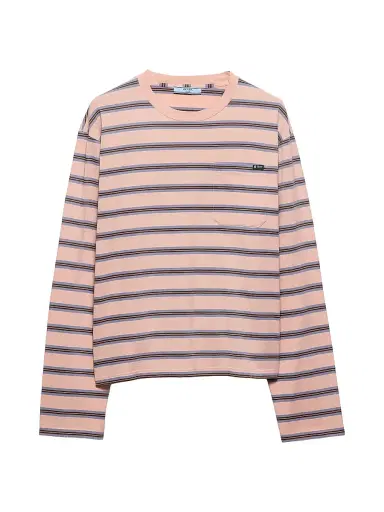 Prada Women's Long-Sleeved Striped Cotton Jersey T-Shirt - Pink - Size 8 | Thumbnail 1