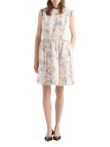 Prada Women's Pleated Floral Print Linen Dress - Pink - Size 12 | Thumbnail 2 Prada Women's Pleated Floral Print Linen Dress - Pink - Size 12 | Thumbnail 2