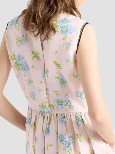 Prada Women's Pleated Floral Print Linen Dress - Pink - Size 12 | Thumbnail 5 Prada Women's Pleated Floral Print Linen Dress - Pink - Size 12 | Thumbnail 5