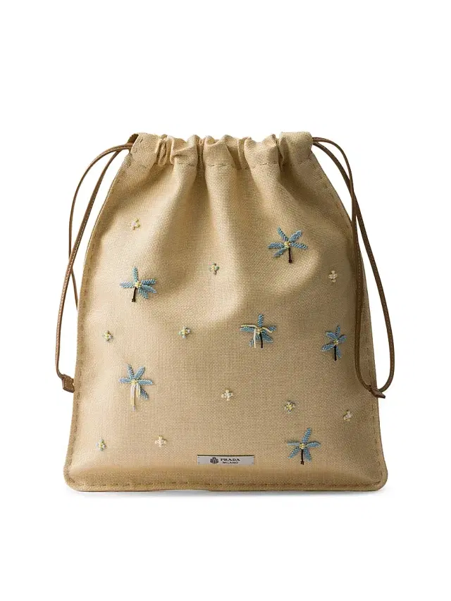 Prada Women's Embroidered Canvas Pouch - Beige Khaki