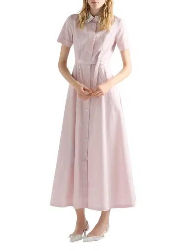 Prada Women's Embroidered Poplin Shirt Dress - Pink - Size 8 | Thumbnail 2
