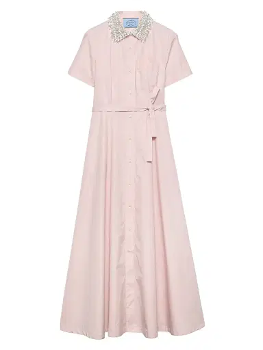 Prada Women's Embroidered Poplin Shirt Dress - Pink - Size 8 | Thumbnail 1