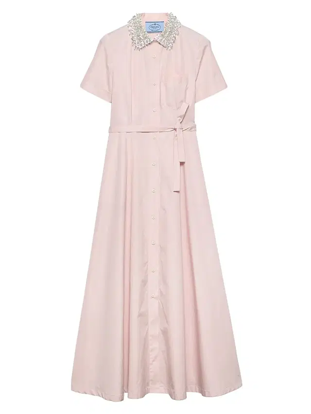Women's Embroidered Poplin Shirt Dress - Pink