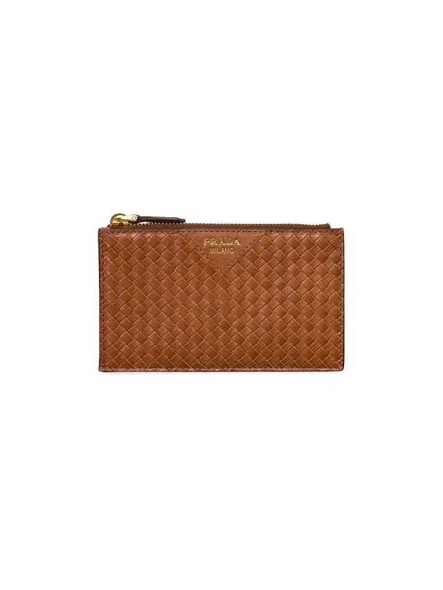 Prada Women's Woven Madras Leather Card Holder - Brown