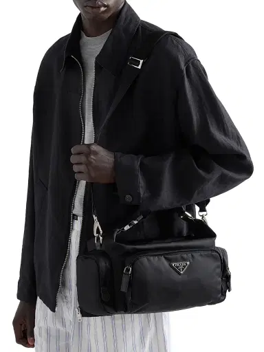 Prada Men's Re-Nylon and Saffiano Leather Shoulder Bag - Black | Thumbnail 2