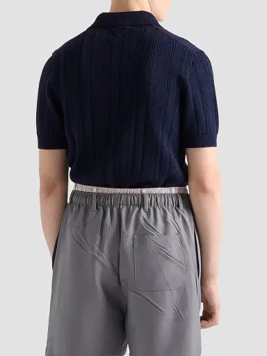 Prada Men's Short-Sleeved Openwork Cotton Polo Shirt | Thumbnail 3